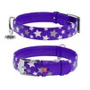 Ошейник для собак кожаный WAUDOG Glamour с QR паспортом, узор "Звёздочка", светящийся/светоотражающий, Ш 35 мм, Дл 46-60 см, фиолетовый - 1