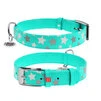 Ошейник для собак кожаный WAUDOG Glamour с QR паспортом, узор "Звёздочка", светящийся/светоотражающий, Ш 25 мм, Дл 38-49 см, ментоловый - 1