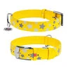 Нашийник для собак шкіряний WAUDOG Glamour з QR паспортом, візерунок "Зірочка", що світиться/світловідбиваючий, Ш 35 мм, Дл 46-60 см, жовтий - 1
