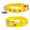 Нашийник для собак шкіряний WAUDOG Glamour з QR паспортом, з клейовими стразами "Квітка", Ш 15 мм, Дл 27-36 см, жовтий - 1