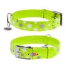 Ошейник для собак кожаный WAUDOG Glamour с QR паспортом, узор "Звёздочка", светящийся/светоотражающий, Ш 35 мм, Дл 46-60 см, салатовый - 1