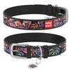 Ошейник WAUDOG Design с рисунком "Яркий тропик", премиум кожа, металлическая пряжка (ширина 12 мм, длина 19-25 см), черный - 1