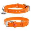 Нашийник для собак шкіряний WAUDOG Glamour з QR паспортом, з клейовими стразами, Ш 15 мм, Дл 27-36 см, оранжевий - 1