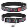 Ошейник WAUDOG Design с рисунком "Волшебные цветы", премиум кожа, металлическая пряжка (ширина 35 мм, длина 46-60 см), черный - 1