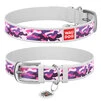 Ошейник WAUDOG Design с рисунком "Розовый камо", премиум кожа, металлическая пряжка (ширина 35 мм, длина 46-60 см), белый - 1