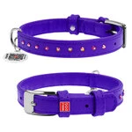 Нашийник для собак шкіряний WAUDOG Glamour з QR паспортом, з клейовими стразами, Ш 12 мм, Дл 21-29 см, фіолетовий