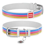 Ошейник WAUDOG Design с рисунком "Линии 1", премиум кожа, металлическая пряжка (ширина 12 мм, длина 19-25 см), белый