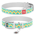 Ошейник WAUDOG Design с рисунком "Зигзаг", премиум кожа, металлическая пряжка (ширина 15 мм, длина 27-36 см), белый