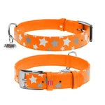 Нашийник для собак шкіряний WAUDOG Glamour з QR паспортом, візерунок "Зірочка", що світиться/світловідбиваючий, Ш 20 мм, Дл 30-39 см, оранжевий