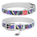 Нашийник WAUDOG Design з малюнком "Листя", преміум шкіра, металевий пряжка (ширина 12 мм, довжина 21-29 см), білий