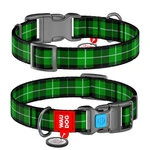Ошейник для собак нейлоновый WAUDOG Nylon c QR паспортом, рисунок "Шотландка зеленая", пластиковый фастекс, Ш 15 мм, Дл 23-35 см