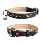 Ошейник для собак кожаный WAUDOG Soft с QR паспортом, металлические украшения, Ш 25 мм, Дл 38-49 см