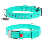 Нашийник для собак шкіряний WAUDOG Glamour з QR паспортом, з клейовими стразами, Ш 12 мм, Дл 21-29 см, ментоловий