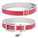 Ошейник WAUDOG Design с рисунком "Арбуз", премиум кожа, металлическая пряжка (ширина 15 мм, длина 27-36 см), белый