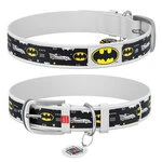 Нашийник для собак шкіряний WAUDOG Design з QR паспортом, малюнок "Бетмен3", Ш 25 мм, Дл 37-48 см, білий