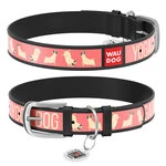 Ошейник WAUDOG Design с рисунком "Йога-пёс", премиум кожа, металлическая пряжка (ширина 15 мм, длина 27-36 см), черный