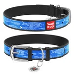 Ошейник WAUDOG Design с рисунком "Рыба", премиум кожа, металлическая пряжка (ширина 15 мм, длина 27-36 см), черный