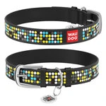 Ошейник WAUDOG Design с рисунком "Мозаика", премиум кожа, металлическая пряжка (ширина 20 мм, длина 30-39 см), черный