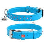 Нашийник для собак шкіряний WAUDOG Glamour з QR паспортом, з клейовими стразами, Ш 25 мм, Дл 38-49 см, блакитний