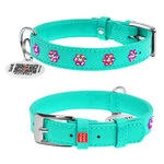 Нашийник для собак шкіряний WAUDOG Glamour з QR паспортом, з клейовими стразами "Квітка", Ш 20 мм, Дл 30-39 см, ментоловий