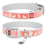 Ошейник WAUDOG Design с рисунком "Йога-пёс", премиум кожа, металлическая пряжка (ширина 15 мм, длина 27-36 см), белый