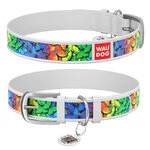 Нашийник WAUDOG Design з малюнком "Райдужні метелики", преміум шкіра, металевий пряжка (ширина 12 мм, довжина 19-25 см), білий