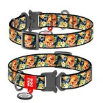 Ошейник для собак нейлоновый WAUDOG Nylon c QR паспортом, рисунок "Гламурные черепа", металлическая пряжка-фастекс, Ш 15 мм, Дл 23-35 см
