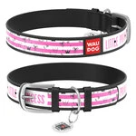 Нашийник WAUDOG Design з малюнком "Принцеса", преміум шкіра, металевий пряжка (ширина 35 мм, довжина 46-60 см), чорний