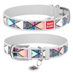 Ошейник WAUDOG Design с рисунком "Бохо", премиум кожа, металлическая пряжка (ширина 15 мм, длина 27-36 см), белый