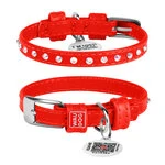 Нашийник для собак шкіряний WAUDOG Glamour з QR паспортом, з клейовими стразами, Ш 9 мм, Дл 18-21 см, червоний