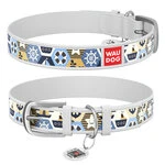 Ошейник WAUDOG Design с рисунком "Капитан", премиум кожа, металлическая пряжка (ширина 12 мм, длина 19-25 см), белый