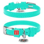 Ошейник для собак кожаный WAUDOG Glamour с QR паспортом, без украшений, Ш 9 мм, Дл 19-25 см, ментоловый