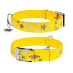 Нашийник для собак шкіряний WAUDOG Glamour з QR паспортом, візерунок "Зірочка", що світиться/світловідбиваючий, Ш 35 мм, Дл 46-60 см, жовтий