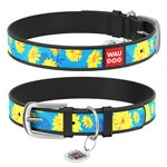 Нашийник WAUDOG Design з малюнком "Квіти на блакитному", преміум шкіра, металевий пряжка (ширина 35 мм, довжина 46-60 см), чорний