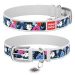 Ошейник WAUDOG Design с рисунком "Летний луг", премиум кожа, металлическая пряжка (ширина 20 мм, длина 30-39 см), белый