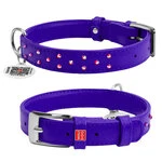 Нашийник для собак шкіряний WAUDOG Glamour з QR паспортом, з клейовими стразами, Ш 20 мм, Дл 30-39 см, фіолетовий