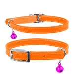 Ошейник для котов кожаный WAUDOG Glamour с QR паспортом, без украшений, Ш 9 мм, Дл 22-30 см, оранжевый