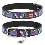 Нашийник WAUDOG Design з малюнком "Листя", преміум шкіра, металевий пряжка (ширина 12 мм, довжина 21-29 см), чорний