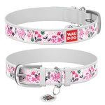 Ошейник WAUDOG Design с рисунком "Нежность", премиум кожа, металлическая пряжка (ширина 25 мм, длина 38-49 см), белый