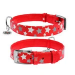 Нашийник для собак шкіряний WAUDOG Glamour з QR паспортом, візерунок "Зірочка", що світиться/світловідбиваючий, Ш 20 мм, Дл 30-39 см, червоний