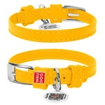 Нашийник для собак шкіряний WAUDOG Glamour з QR паспортом, без прикрас, Ш 9 мм, Дл 18-21 см, жовтий