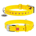 Нашийник для собак шкіряний WAUDOG Glamour з QR паспортом, з клейовими стразами, Ш 15 мм, Дл 27-36 см, жовтий