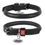 Ошейник для собак кожаный WAUDOG Glamour с QR паспортом, круглый, Д 6 мм, Дл 17-20 см, черный
