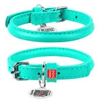Ошейник для собак кожаный WAUDOG Glamour с QR паспортом, круглый, Д 6 мм, Дл 17-20 см, ментоловый