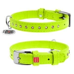 Нашийник для собак шкіряний WAUDOG Glamour з QR паспортом, з клейовими стразами, Ш 15 мм, Дл 27-36 см, салатовий