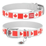 Ошейник WAUDOG Design с рисунком "Кленовый лист", премиум кожа, металлическая пряжка (ширина 15 мм, длина 27-36 см), белый