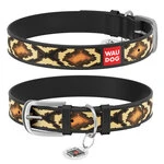 Ошейник WAUDOG Design с рисунком "Змея", премиум кожа, металлическая пряжка (ширина 35 мм, длина 46-60 см), черный