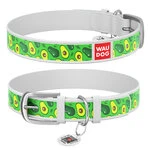 Ошейник WAUDOG Design с рисунком "Авокадо", премиум кожа, металлическая пряжка (ширина 12 мм, длина 19-25 см), белый