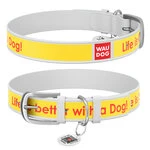Нашийник WAUDOG Design з малюнком "Найкраще життя", преміум шкіра, металевий пряжка (ширина 12 мм, довжина 19-25 см), білий