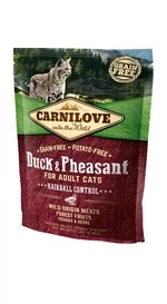 Сухой корм для взрослых кошек Carnilove Cat Duck &amp; Pheasant Hairball Control для выведения волосяных комков 400 г
